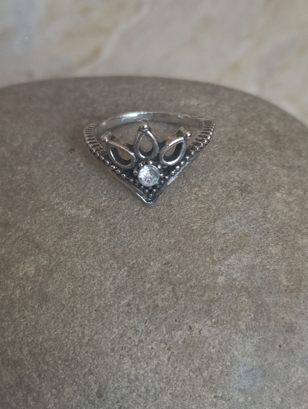 Sterling Silver Crown Accent Ring with Clear Stone - Women's Jewelry